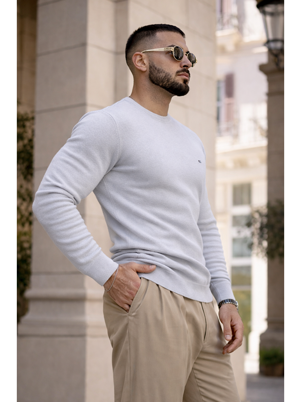 Erkek Trend Comfort Bisiklet Yaka A.Gri Triko Kazak-4