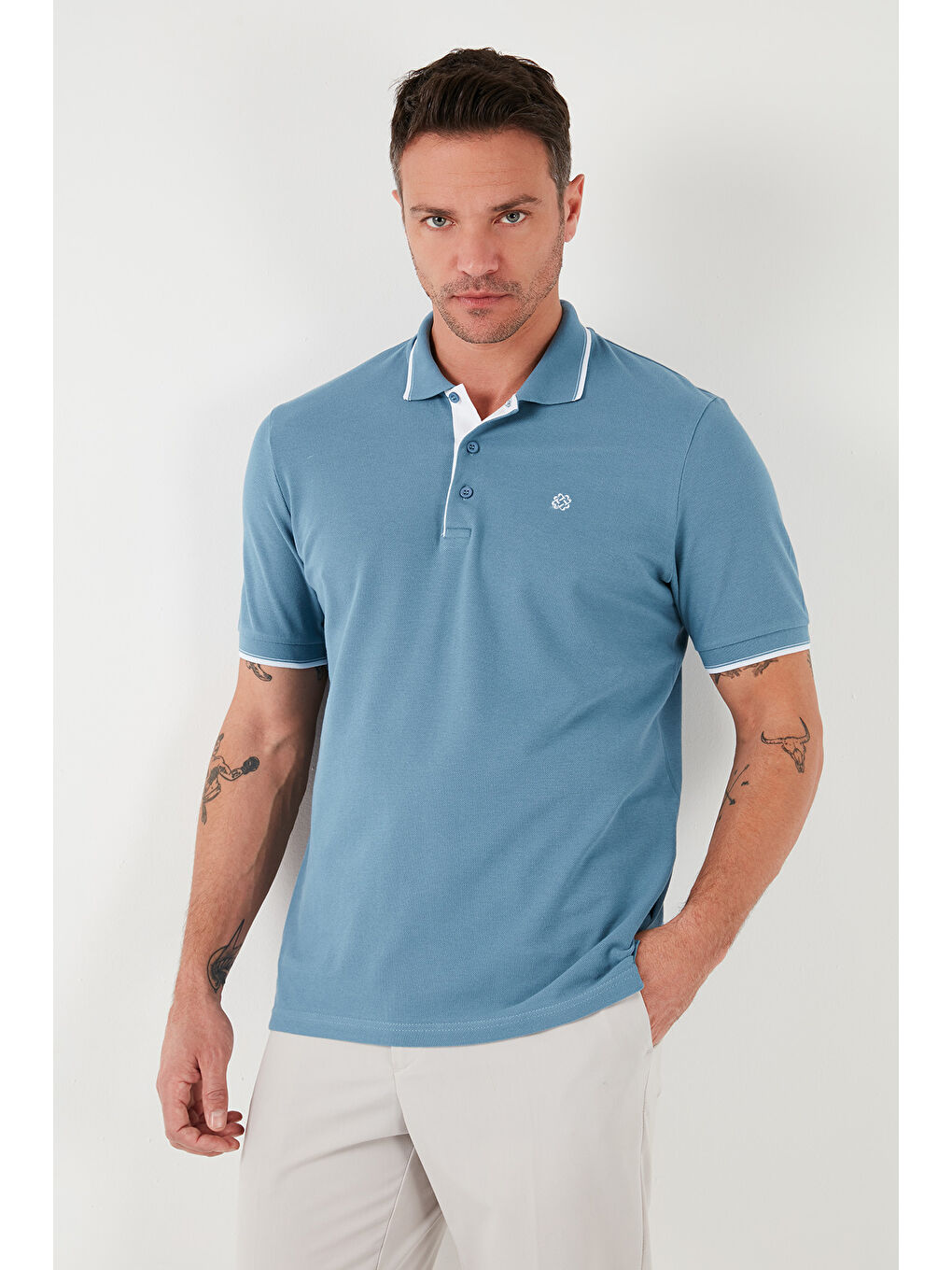 Mavi Pamuklu Slim Fit Şerit Detaylı Düğmeli Polo Yaka 5'li Paket %100 Pamuk Tişört 5902118S5-4