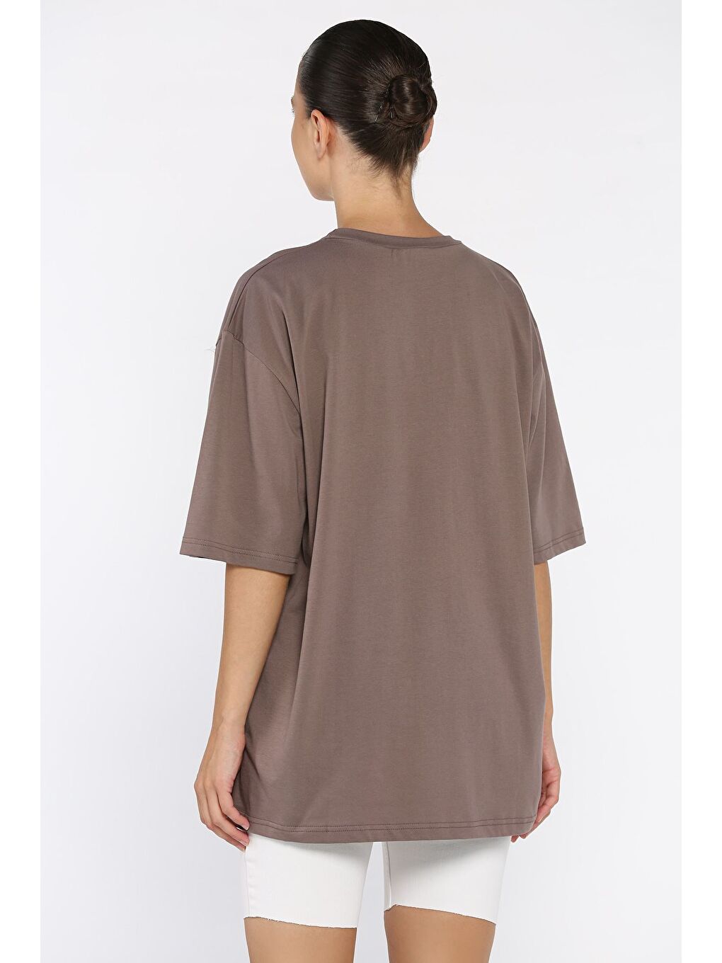 Bej Basic Salaş Kadın Tişört-2