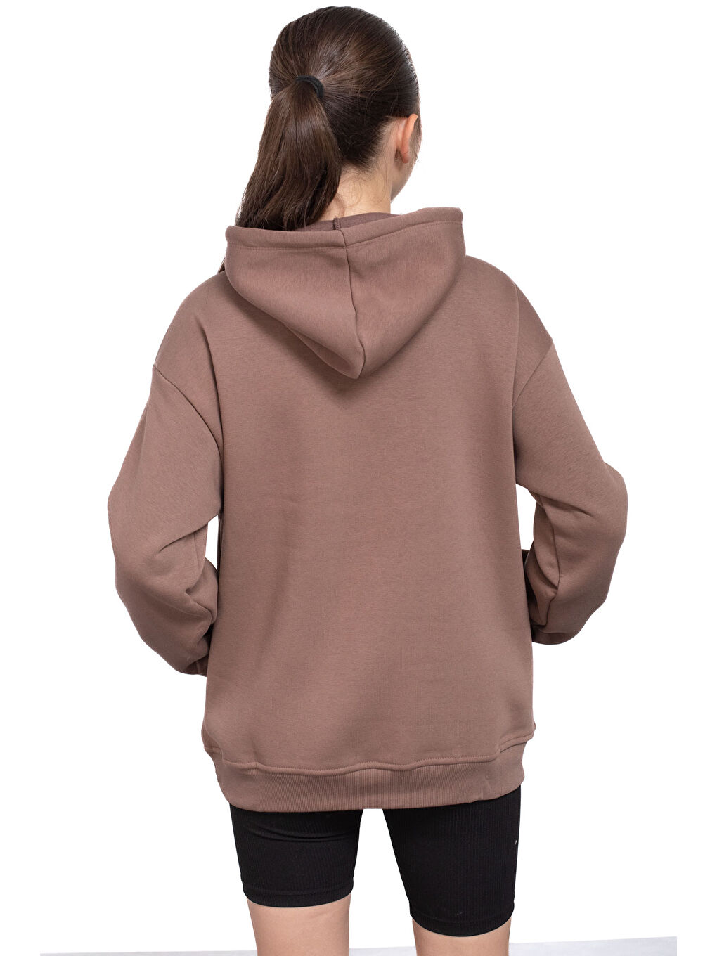 Kahverengi Kahve Kanguru Cepli Basic Şardonlu Kız Çocuk Kapüşonlu Sweatshirt 21208-4