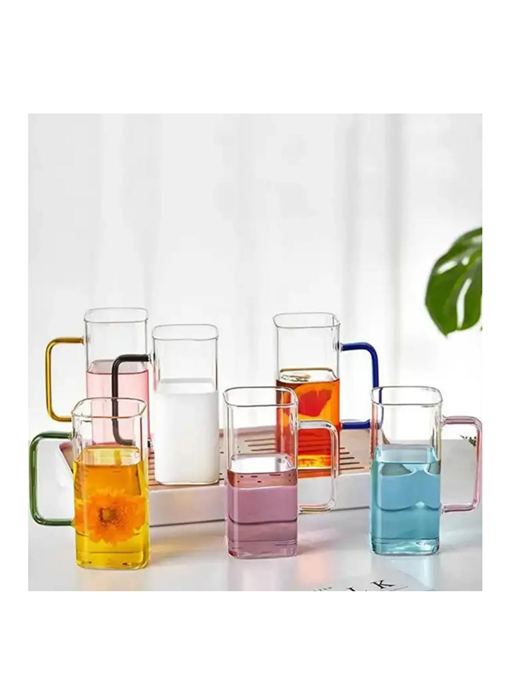 Renksiz Kare Cam Siyah Kulplu Bardak 350 ml 4 Adet-3