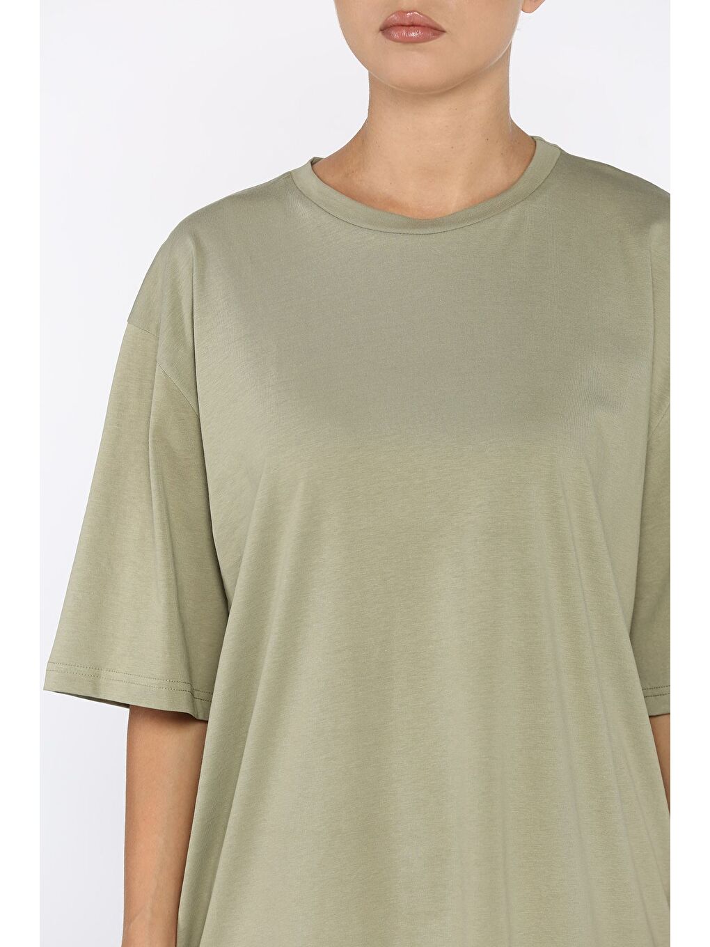 Haki Basic Salaş Kadın Tişört-3