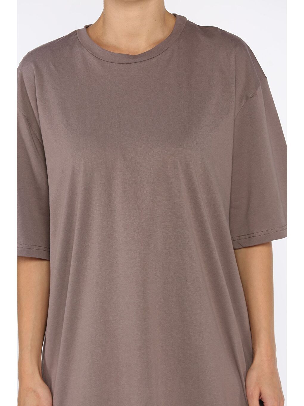 Bej Basic Salaş Kadın Tişört-3