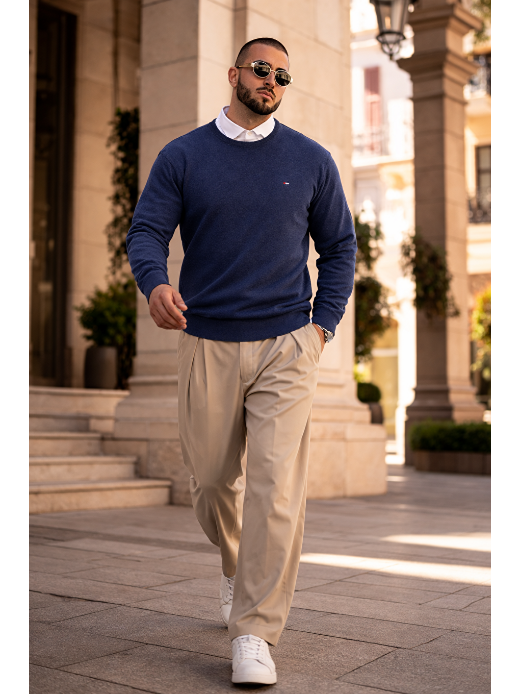 Erkek Trend Comfort Bisiklet Yaka İndigo Triko Kazak-2