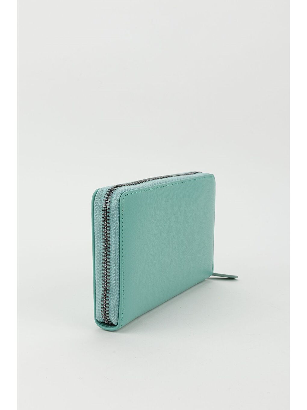 Turkuaz Kutulu Hakiki Deri Su Yeşili Fermuarlı Büyük Boy Kadın El Portföyü Kartlık Cüzdan-5