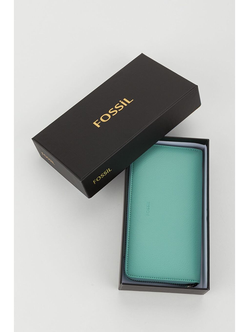 Turkuaz Kutulu Hakiki Deri Su Yeşili Fermuarlı Büyük Boy Kadın El Portföyü Kartlık Cüzdan-7