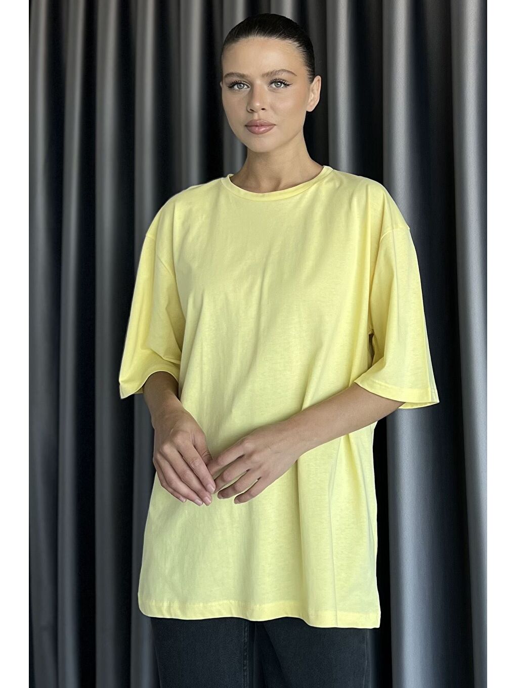 Sarı Basic Salaş Kadın Tişört-1