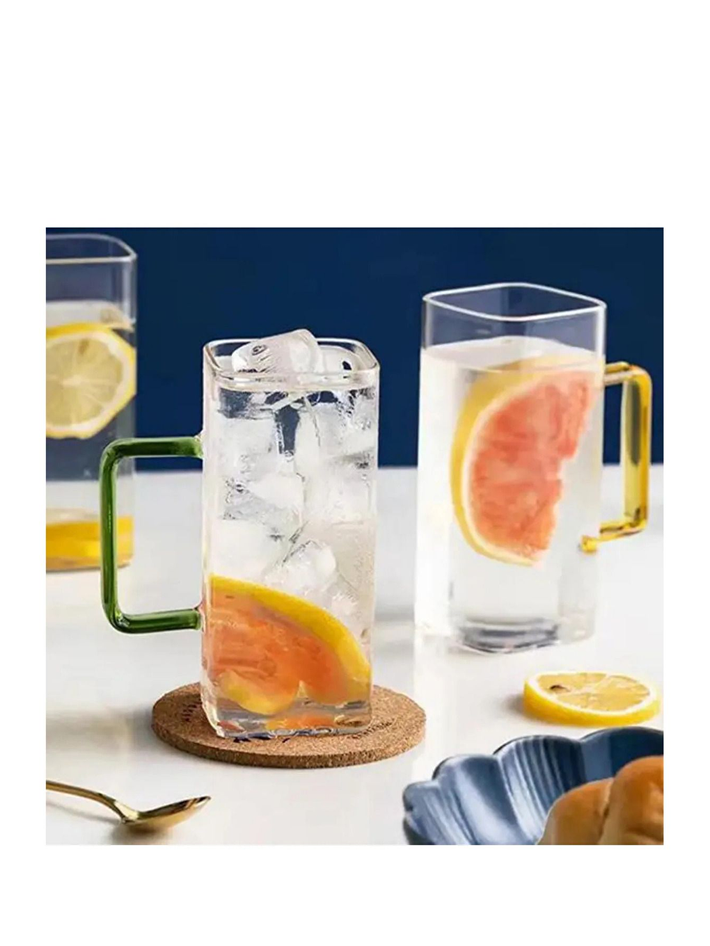 Renksiz Kare Cam Siyah Kulplu Bardak 350 ml 4 Adet-4