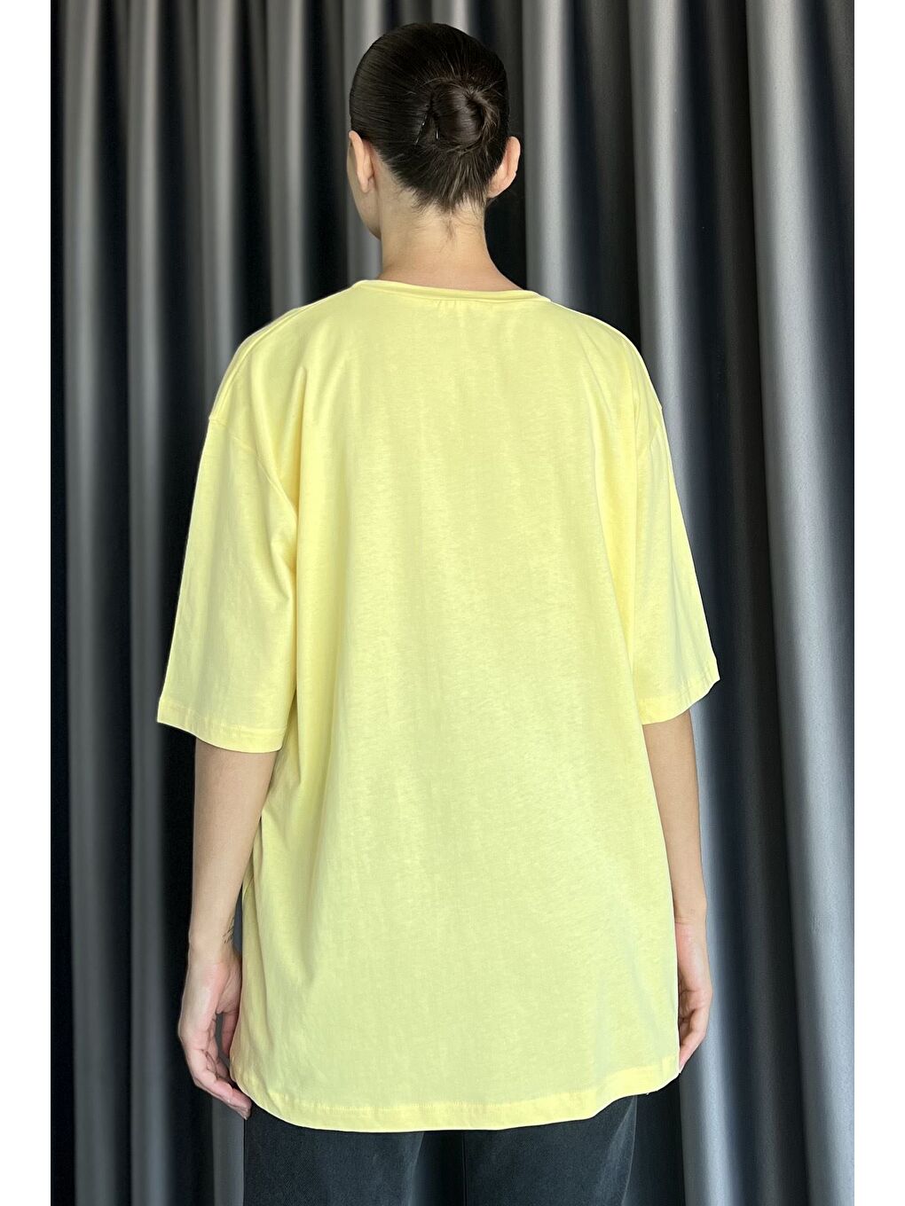 Sarı Basic Salaş Kadın Tişört-2