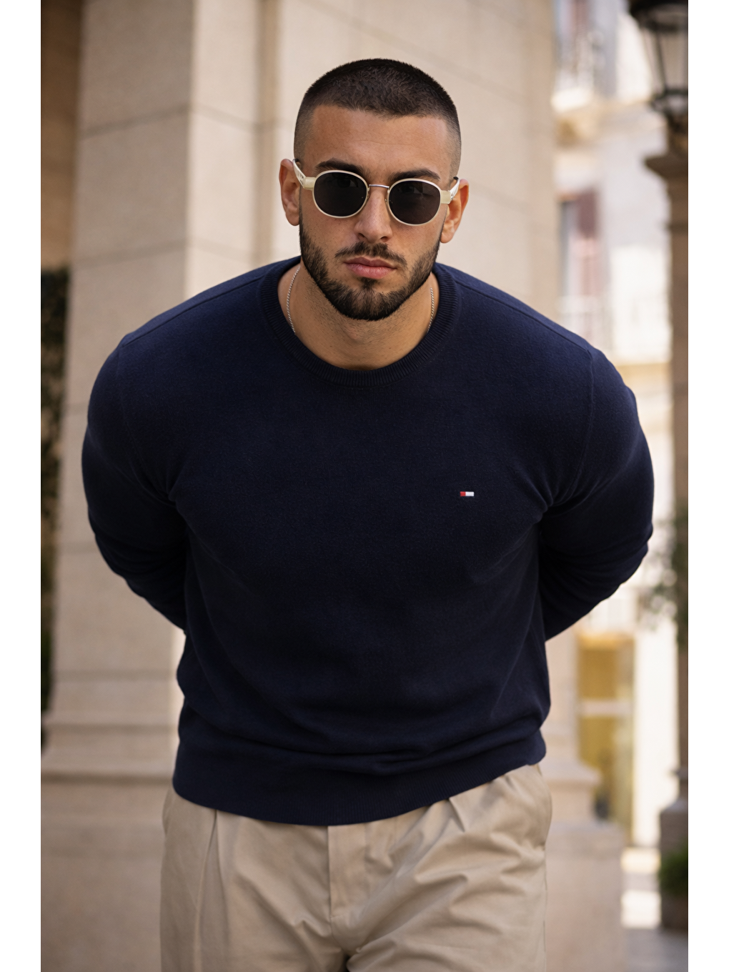 Erkek Trend Comfort Bisiklet Yaka Lacivert Triko Kazak-1