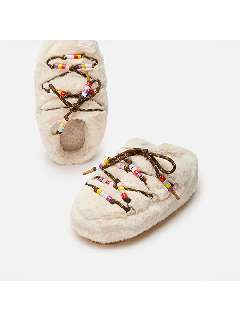 Bej Kadın Terlik 80D1460250-L002 Mule Faux Fur Beads Cream-2