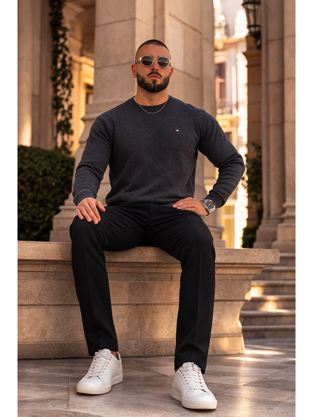 Gri Erkek Trend Comfort Bisiklet Yaka Füme Triko Kazak-3