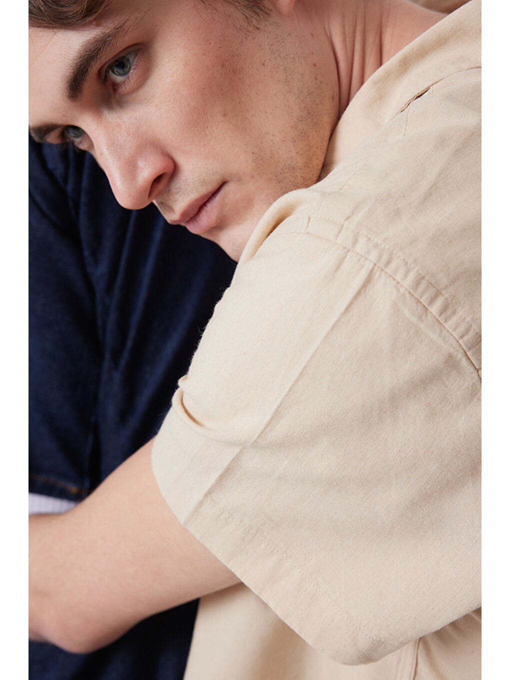 Bej Regular Fit Normal Kesim Kısa Kollu Gömlek-1