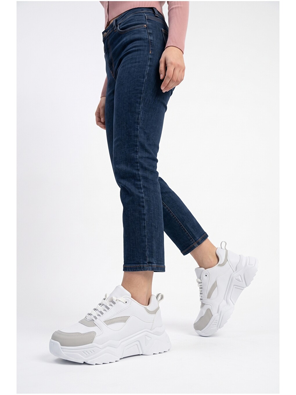 Beyaz Kadın, Kalın Tabanlı, Bağcıklı, Hafif, Günlük Spor Ayakkabı, Sneaker-6