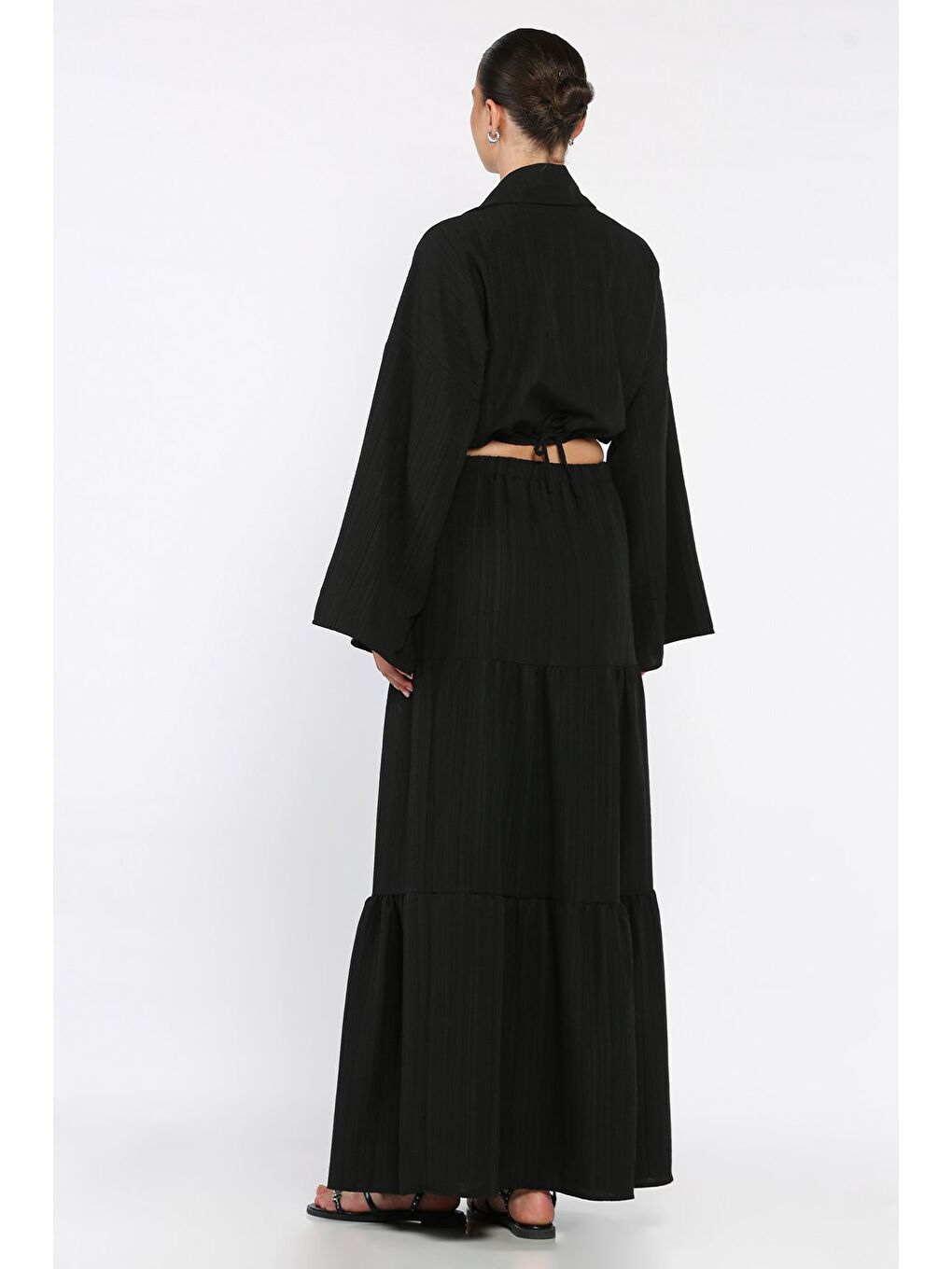 Siyah Kadın Bağlamalı Bluz Etek İkili Takım (astarlı Kullanım Önerilir)-2