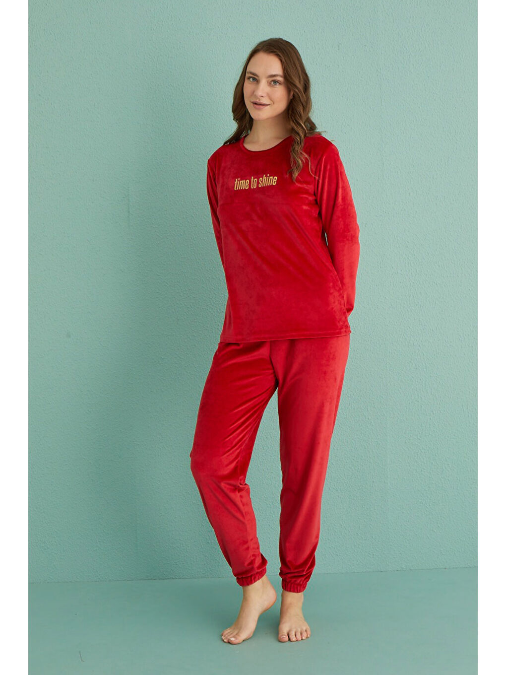 Remsa Kadın Kadife Pijama Takımı 13164-20 Kırmızı - 1