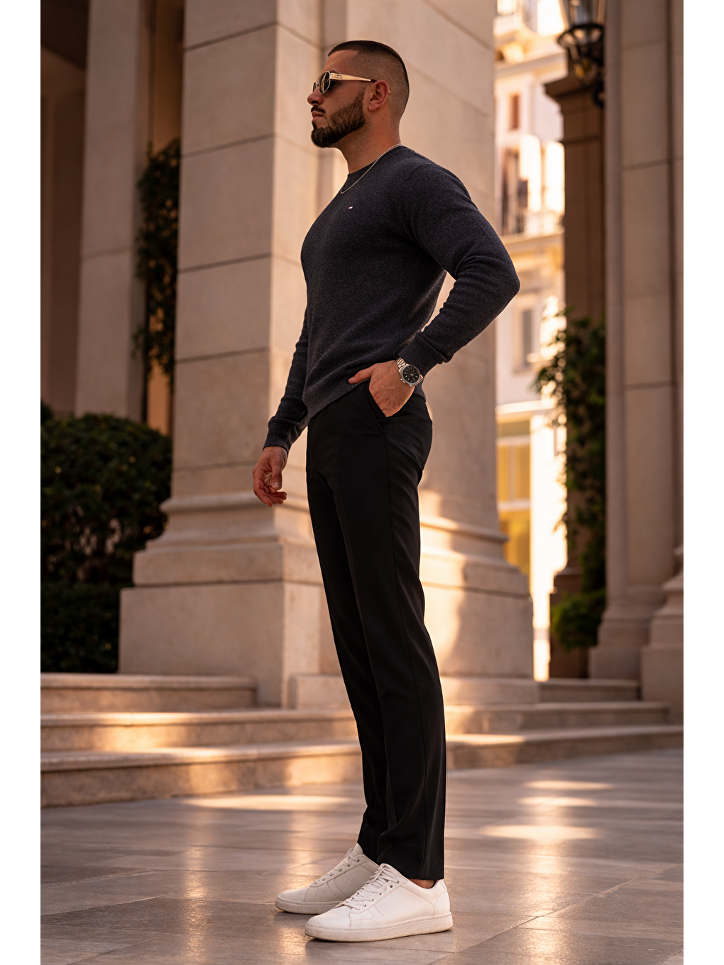 Gri Erkek Trend Comfort Bisiklet Yaka Füme Triko Kazak-4