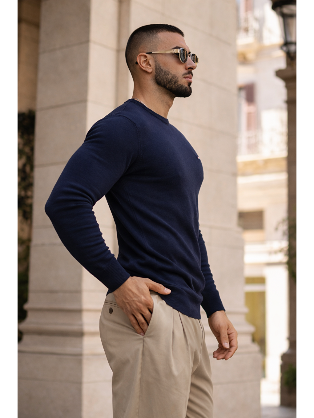 Erkek Trend Comfort Bisiklet Yaka Lacivert Triko Kazak-4