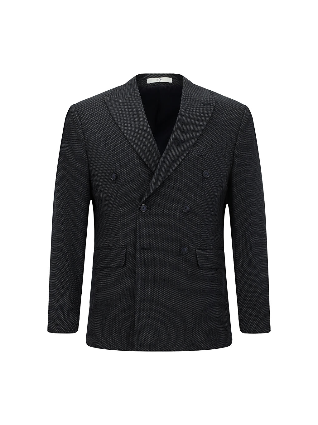 Lacivert Regular Fit Desenli Elastanlı Kruvaze Ceket