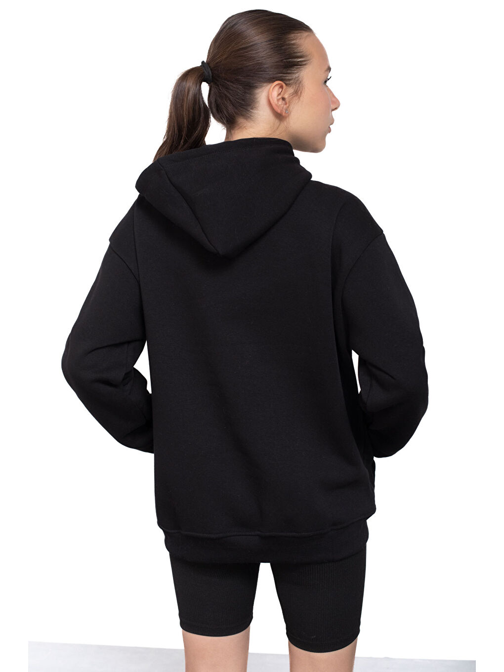 Siyah Kanguru Cepli Basic Şardonlu Kız Çocuk Kapüşonlu Sweatshirt 21207-3