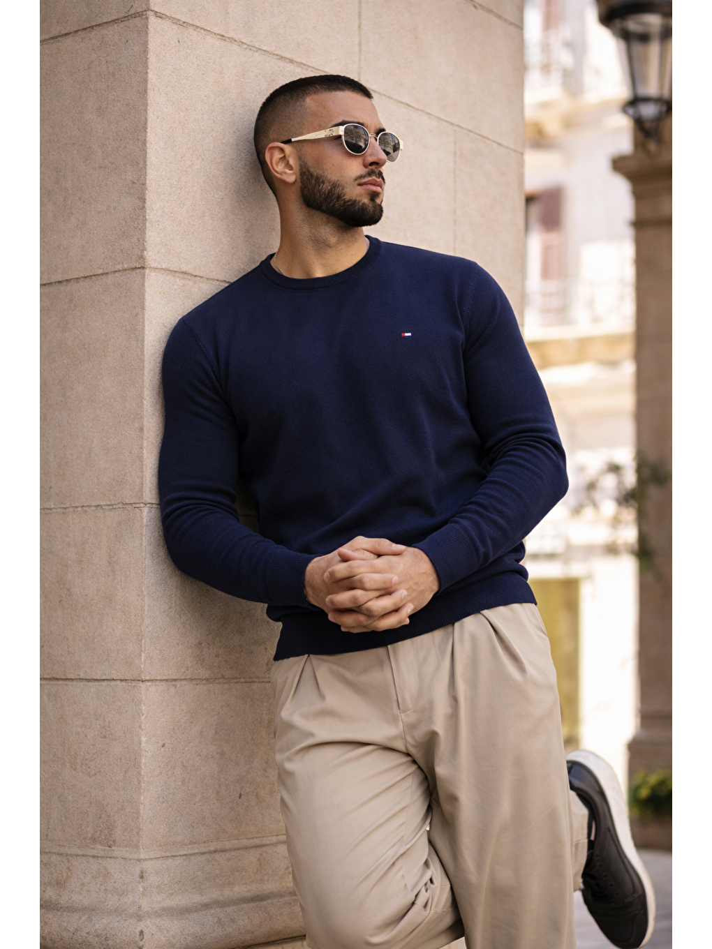 Erkek Trend Comfort Bisiklet Yaka Lacivert Triko Kazak-5