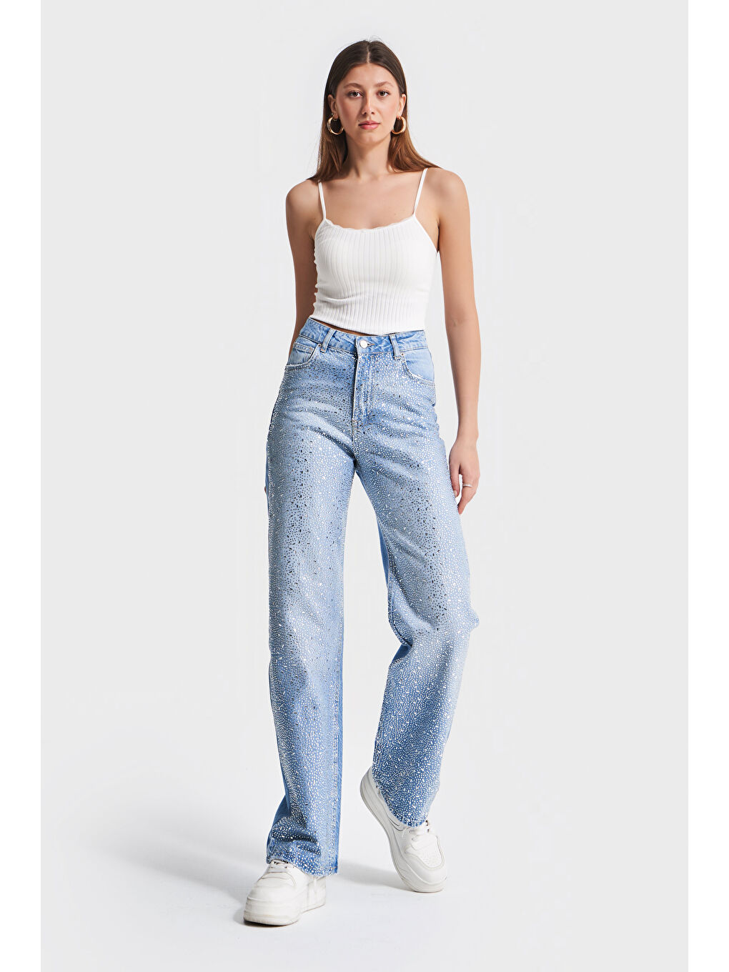 Mavi Kadın Jean Rengi Doris T6-2S5-3 Önü Parlak Taşlı Straight Fit %100 Pamuk Tasarım Denim Jean-1