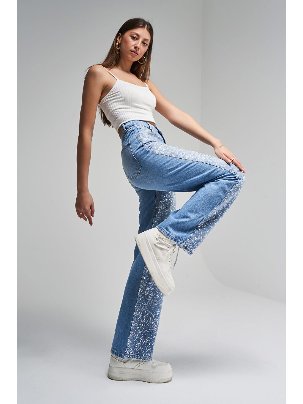 Mavi Kadın Jean Rengi Doris T6-2S5-3 Önü Parlak Taşlı Straight Fit %100 Pamuk Tasarım Denim Jean-2