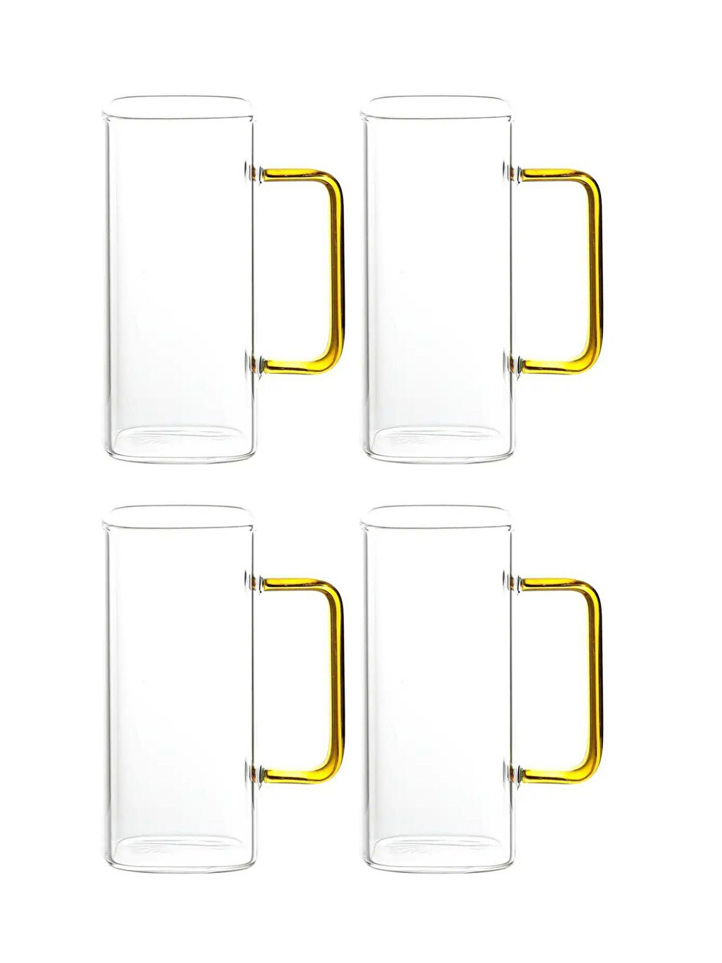 Renksiz Kare Cam Sarı Kulplu Bardak 350 ml 4 Adet