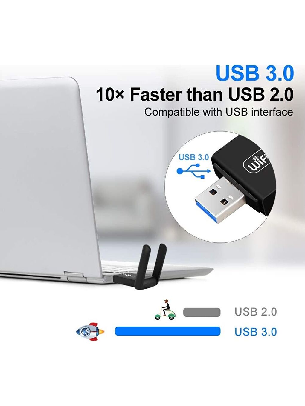 AC1200 Mbps Dual Band USB 3.0 Adaptör Kablosuz Wifi Alıcı-1