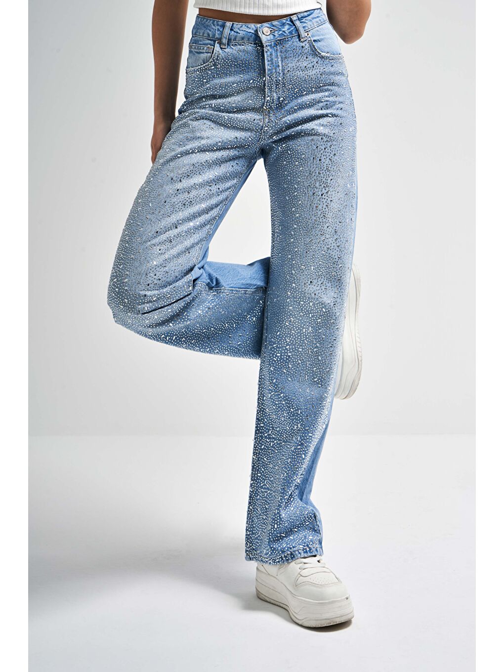 Mavi Kadın Jean Rengi Doris T6-2S5-3 Önü Parlak Taşlı Straight Fit %100 Pamuk Tasarım Denim Jean-6