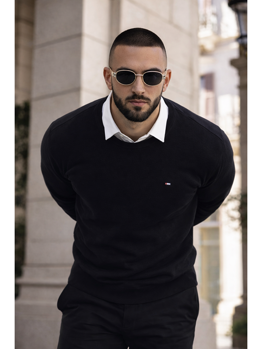 Erkek Trend Comfort Bisiklet Yaka Siyah Triko Kazak-1