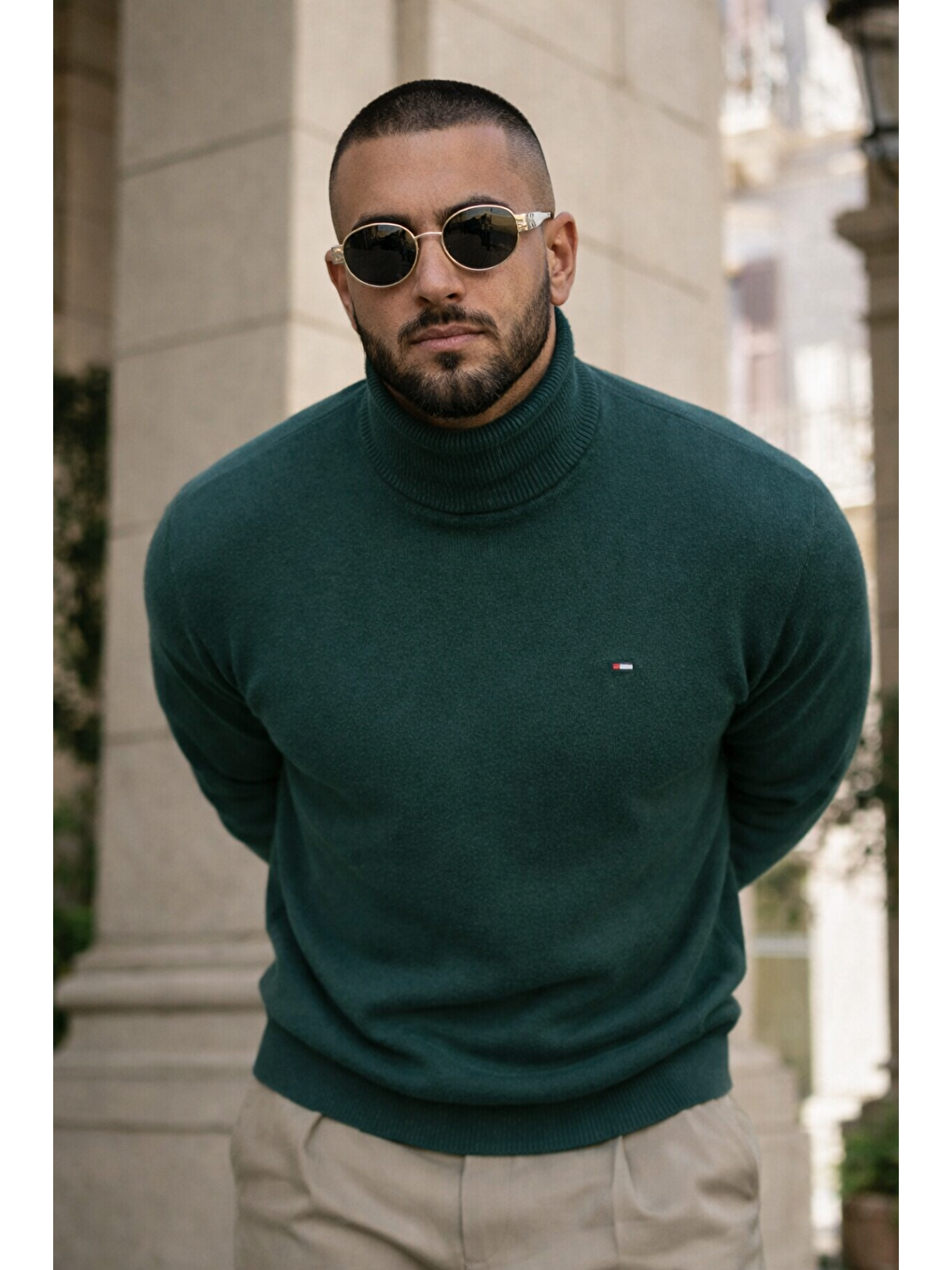 Yeşil Erkek Günlük Premium Comfort Boğazlı Nefti Triko Kazak-1