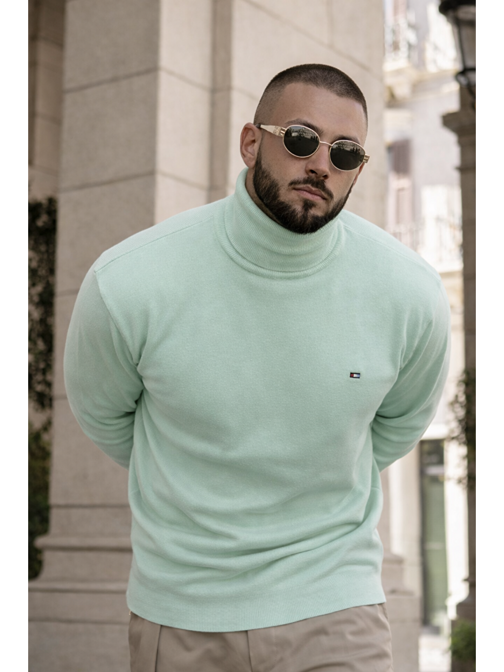 Yeşil Erkek Günlük Premium Comfort Boğazlı Mint Triko Kazak-1