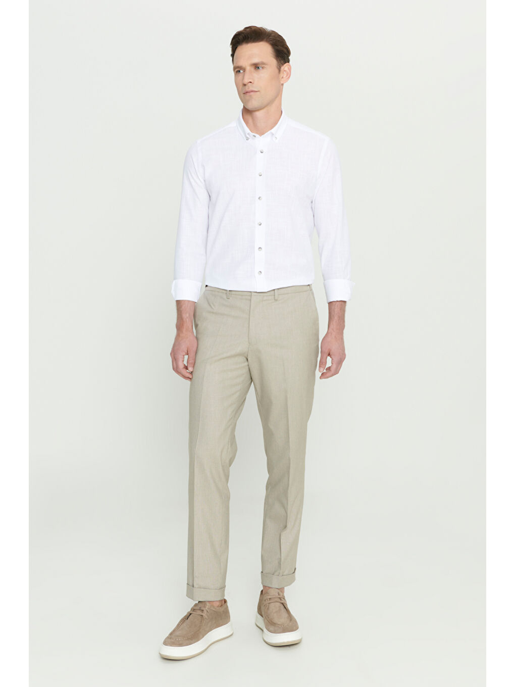 Erkek Kahverengi Comfort Fit Rahat Kesim Yan Cepli Desenli Beli Lastikli Pantolon-1