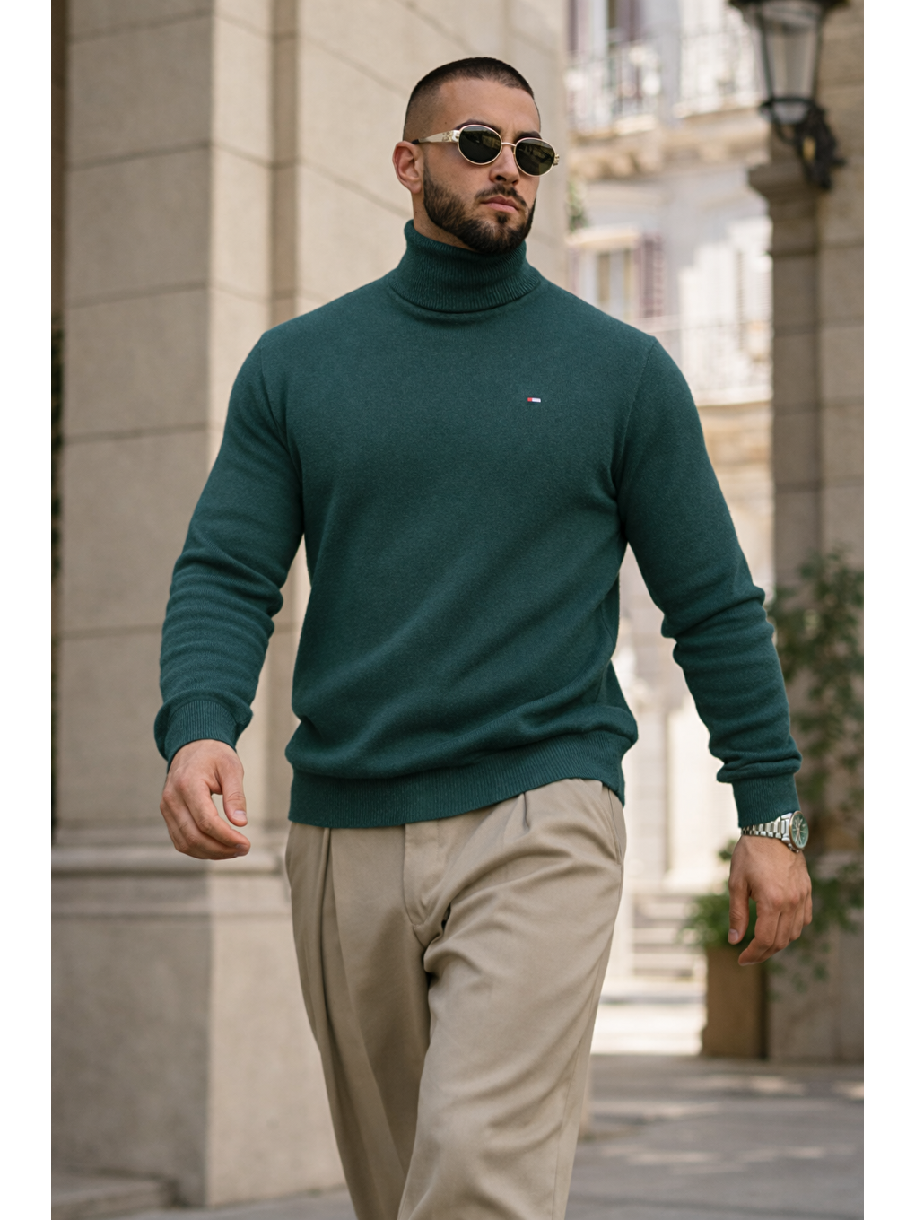 Yeşil Erkek Günlük Premium Comfort Boğazlı Nefti Triko Kazak-2