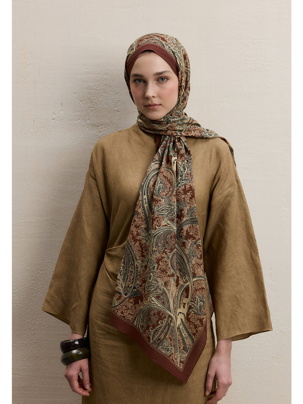 Kahverengi Dark Bohemıan Desen Şal Kiremit