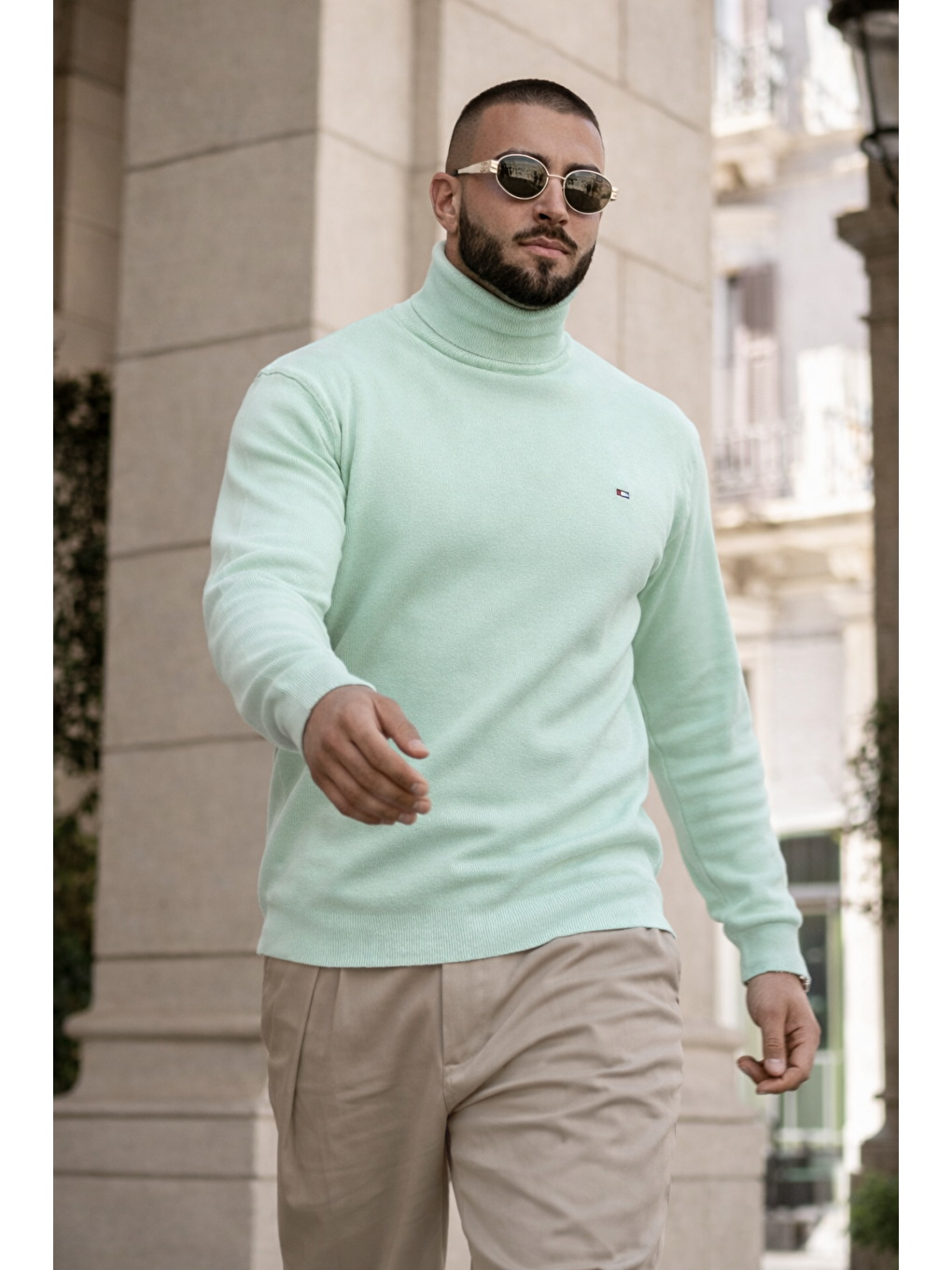 Yeşil Erkek Günlük Premium Comfort Boğazlı Mint Triko Kazak-2