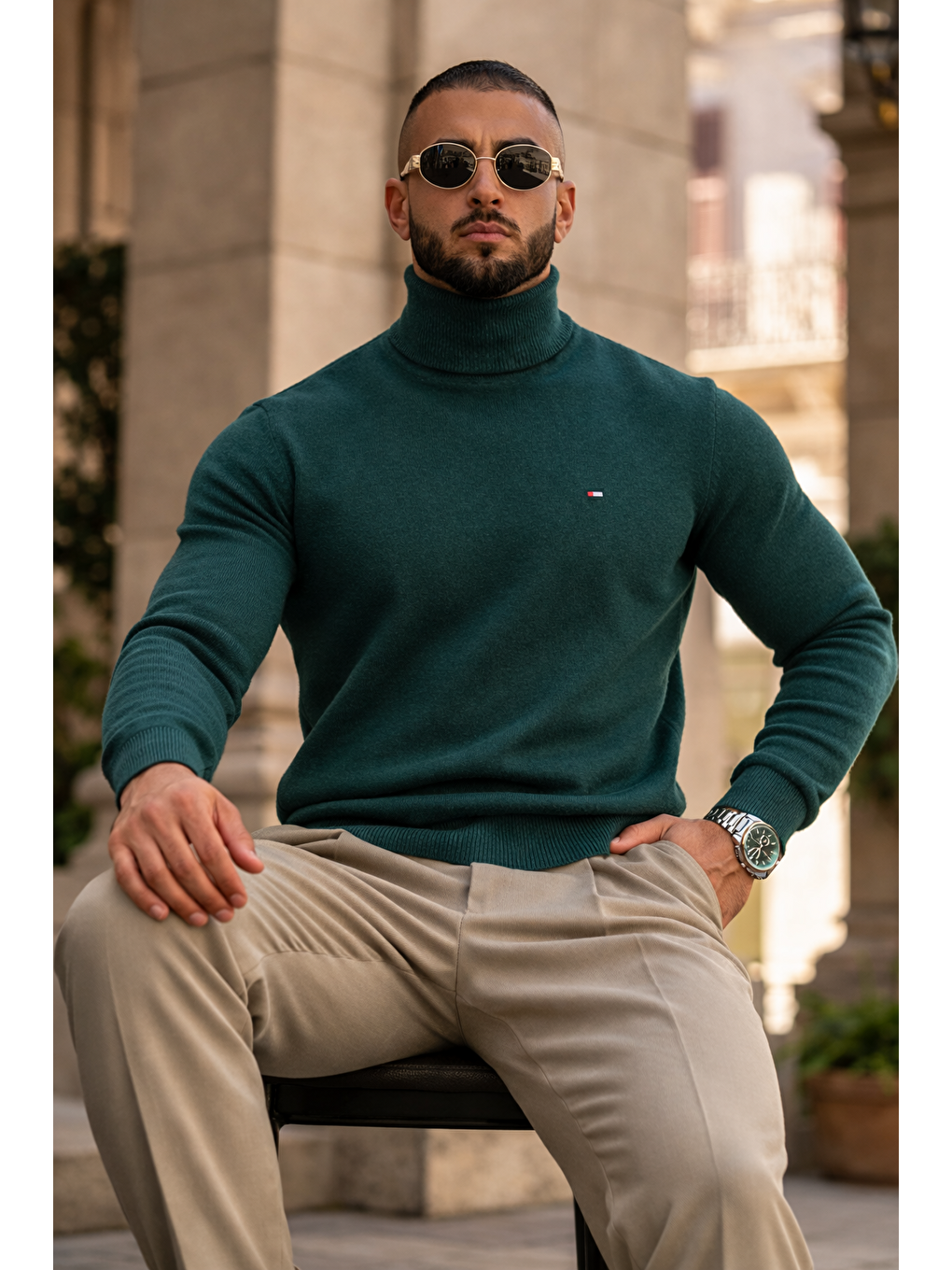 Yeşil Erkek Günlük Premium Comfort Boğazlı Nefti Triko Kazak-3