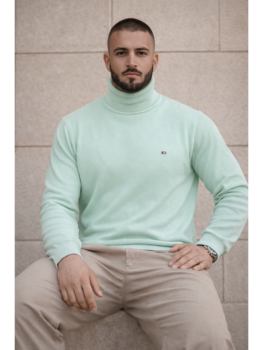 Yeşil Erkek Günlük Premium Comfort Boğazlı Mint Triko Kazak-3