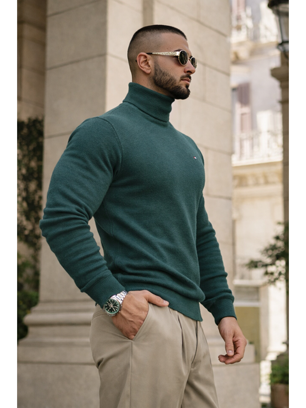 Yeşil Erkek Günlük Premium Comfort Boğazlı Nefti Triko Kazak-4