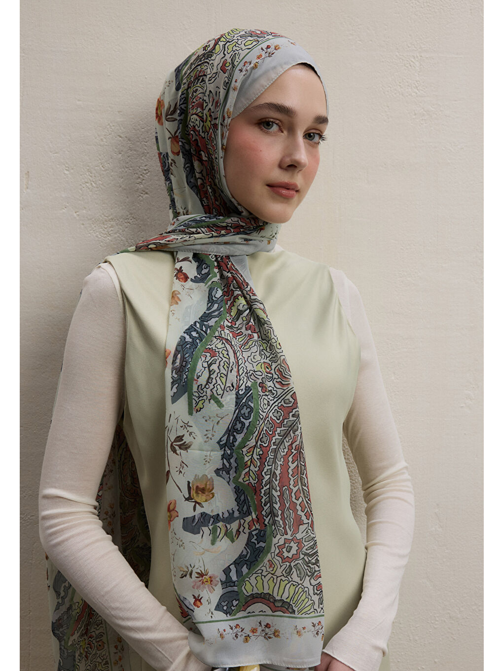 Alıza Desen İpek Krep Şal Soft Yeşil