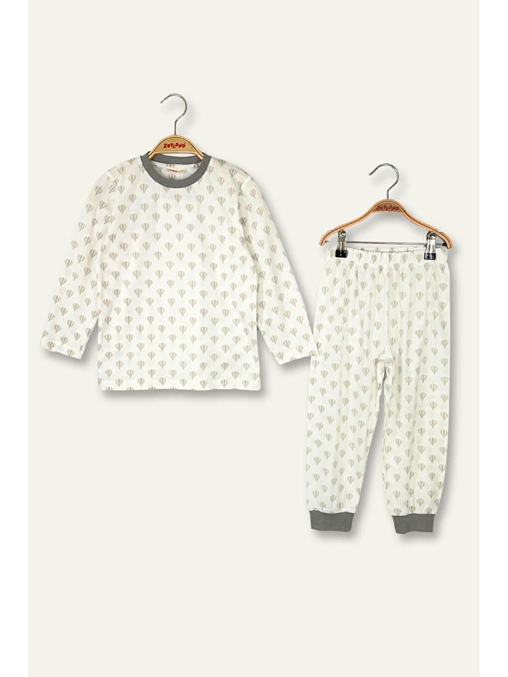 Unisex Çocuk Desenli Pijama Takımı - Bej-1