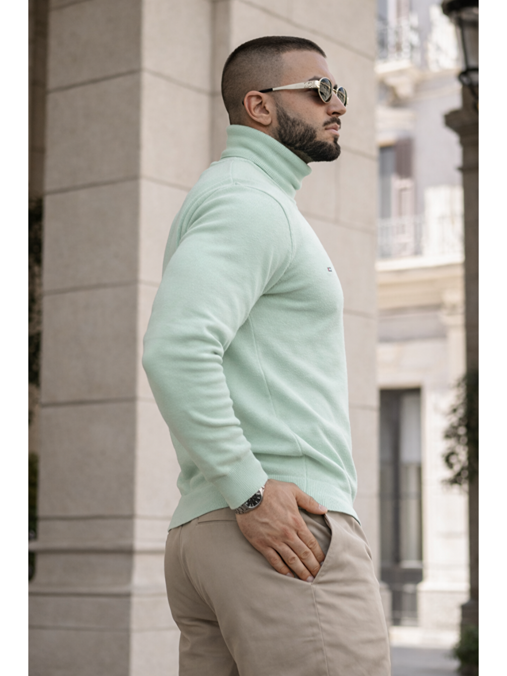 Yeşil Erkek Günlük Premium Comfort Boğazlı Mint Triko Kazak-4