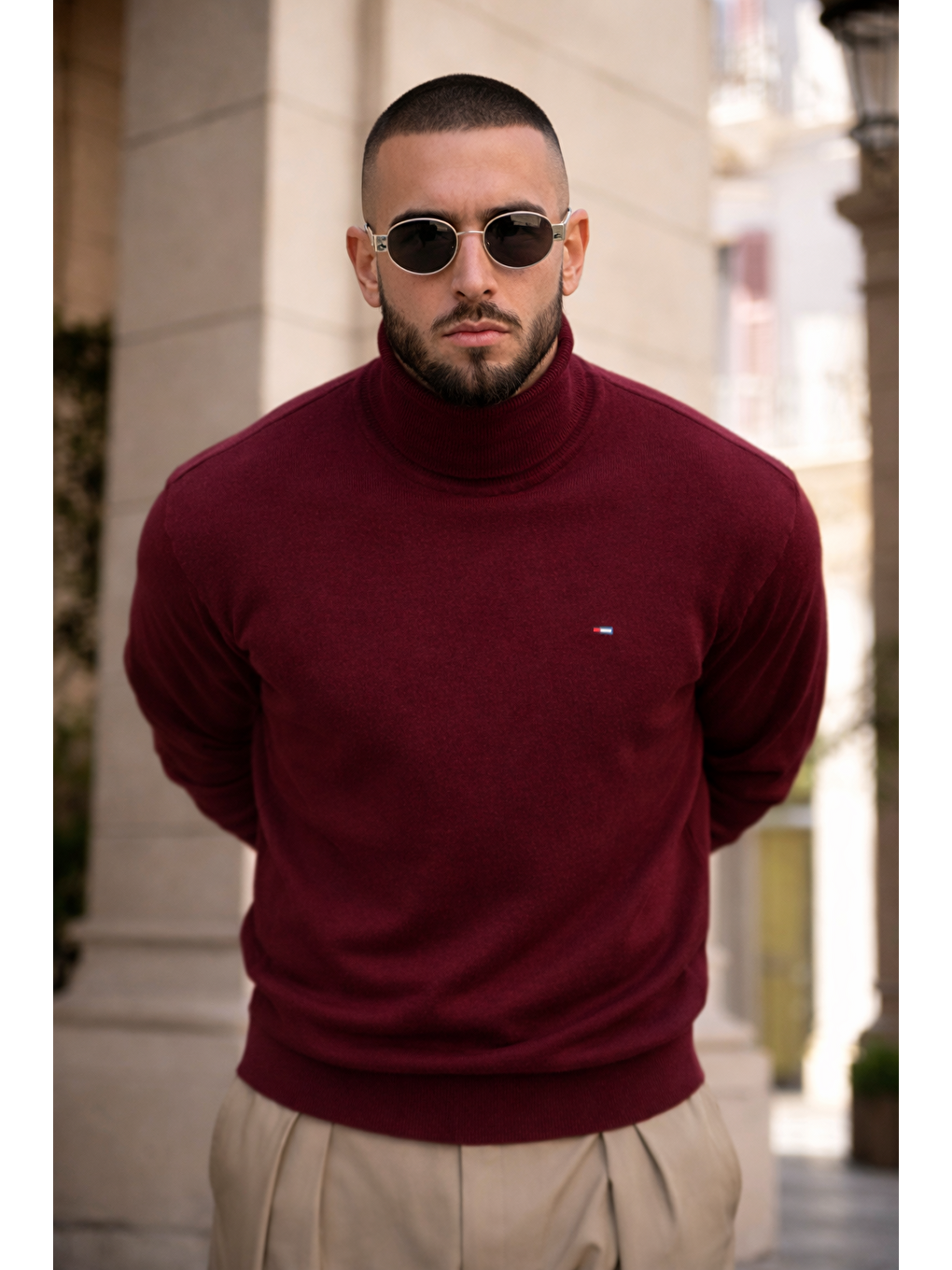 Erkek Günlük Premium Comfort Boğazlı Bordo Triko Kazak-1