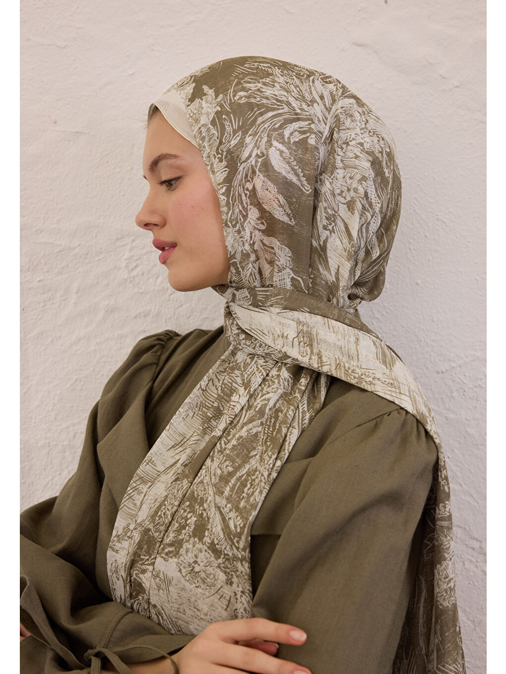 Bej Secret Elegance Desen Rami Şal Vizon-3