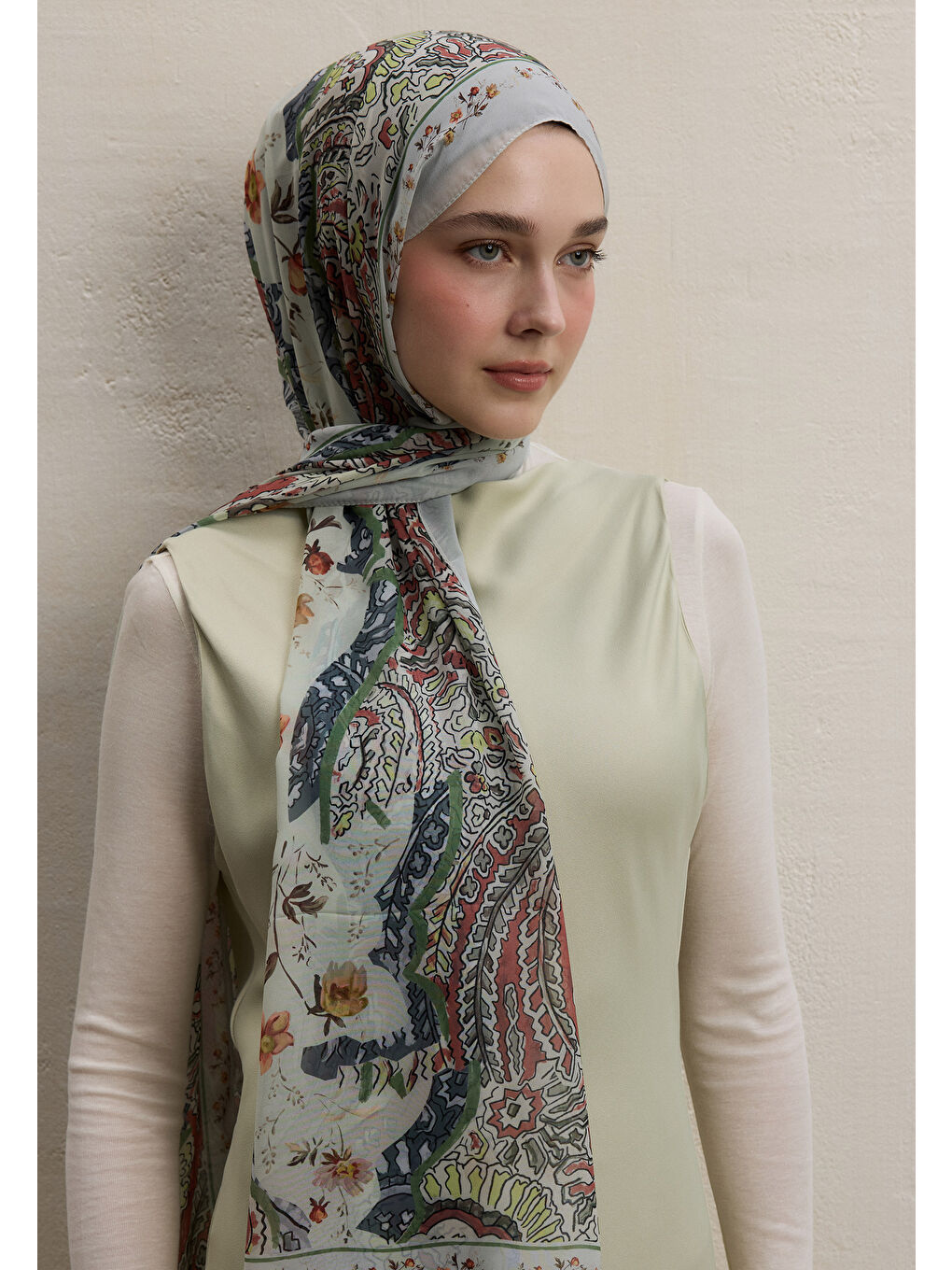Alıza Desen İpek Krep Şal Soft Yeşil-2