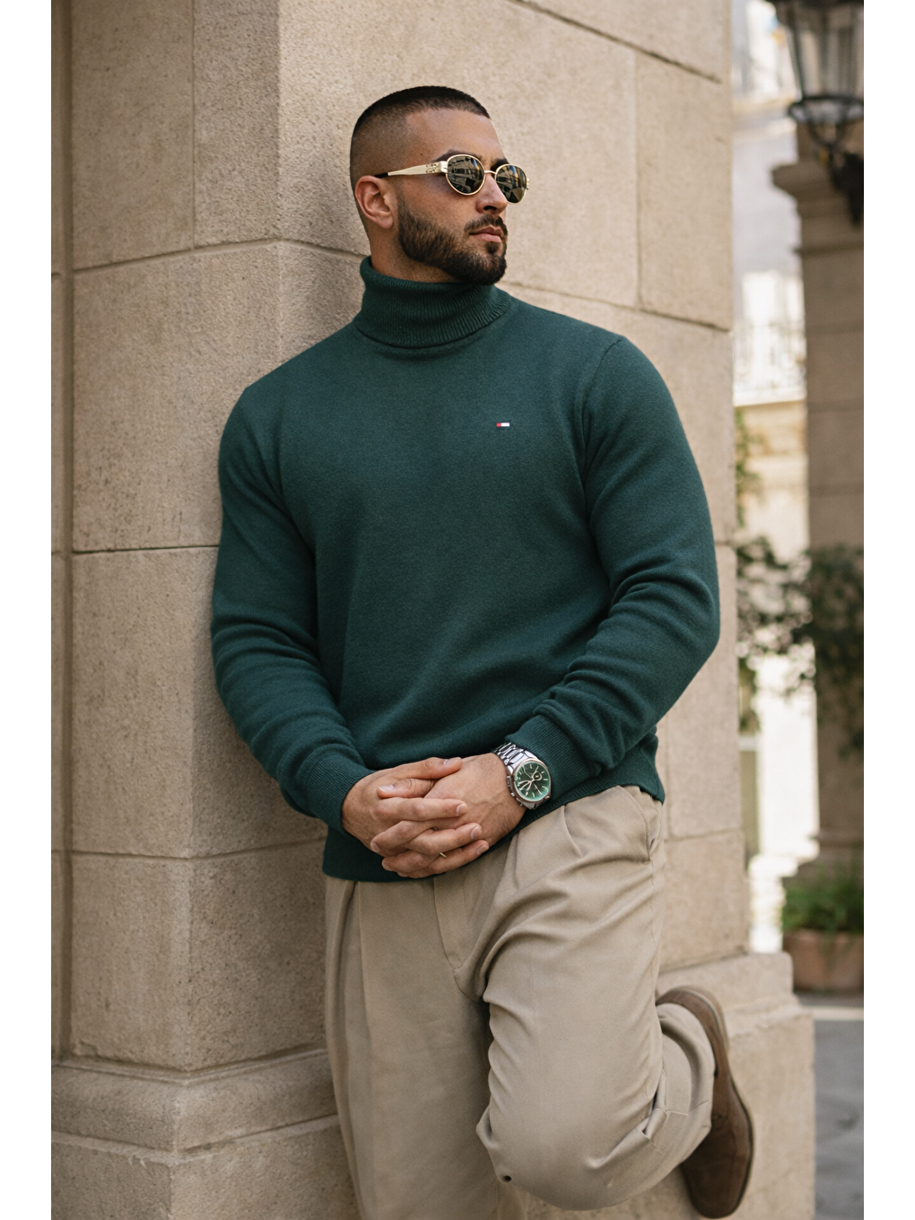 Yeşil Erkek Günlük Premium Comfort Boğazlı Nefti Triko Kazak-5