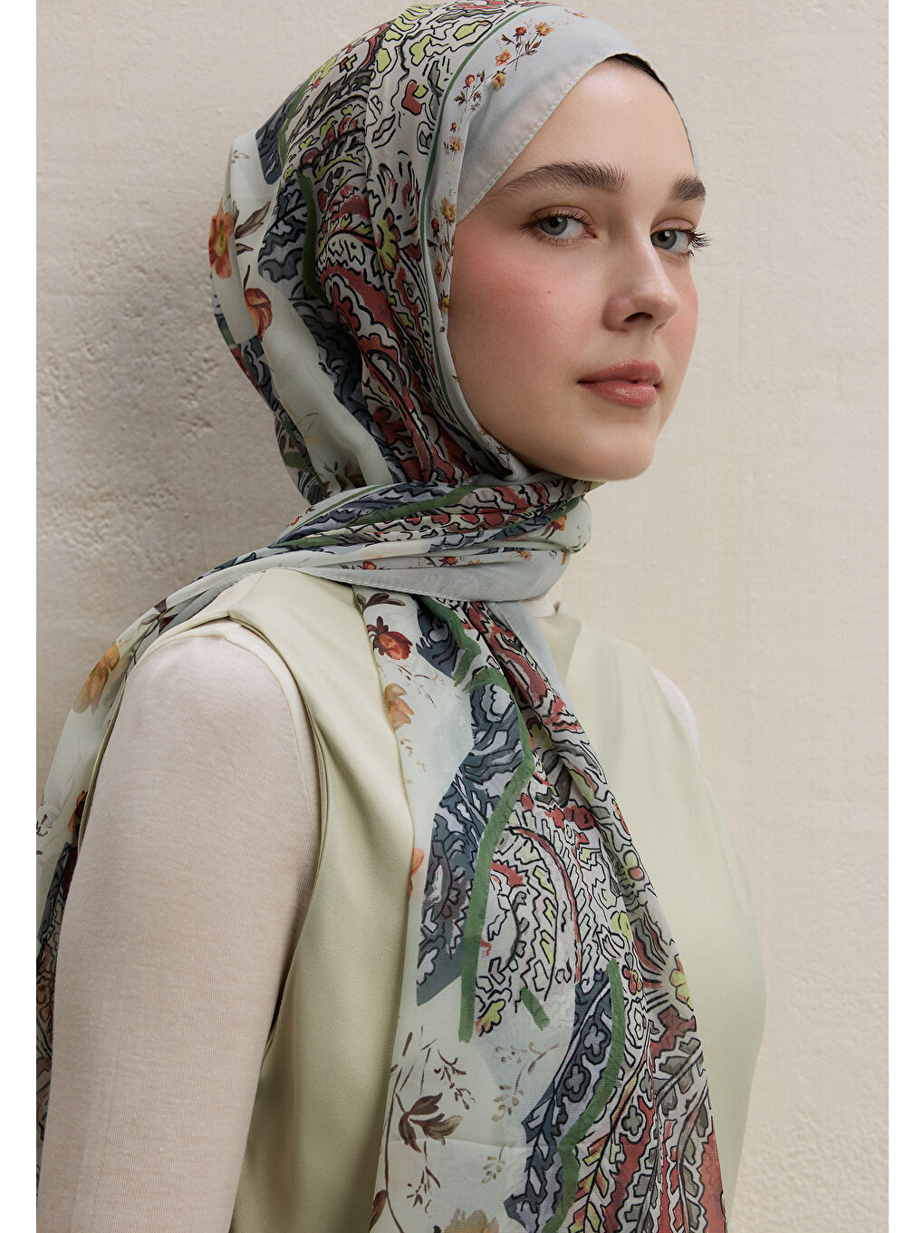Alıza Desen İpek Krep Şal Soft Yeşil-3