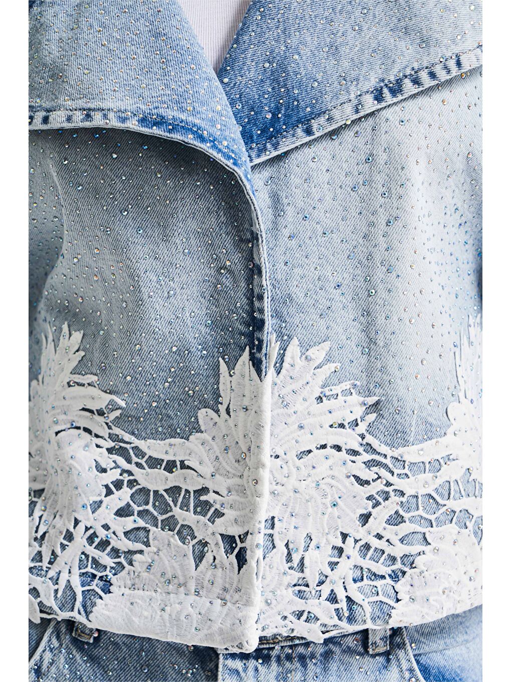 It's Basic Mavi Kadın Jean Rengi 4S5 3 Dantelli Kruvaze  100 Pamuk Tasarım Denim Ceket - 1