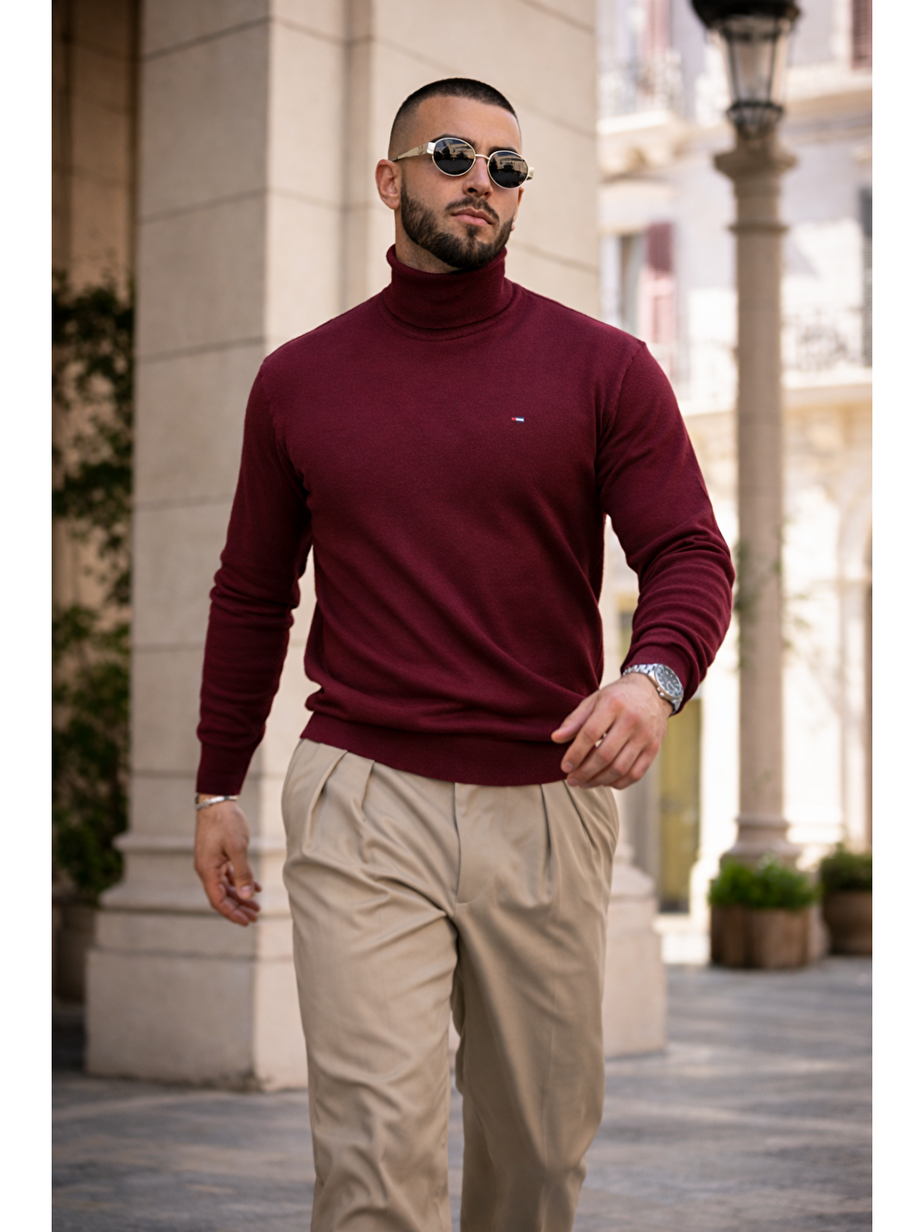 Erkek Günlük Premium Comfort Boğazlı Bordo Triko Kazak-2